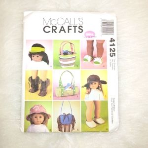 McCall's 4125 Accessories for 18" dolls hats shoes bags American Girl Doll AGD